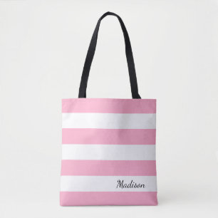 Bolso De Tela Tote rayado personalizado del rosa y blanco