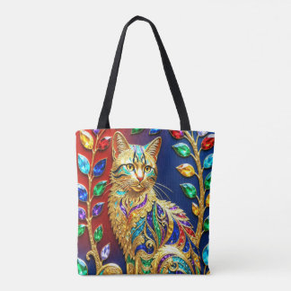 Bolso De Tela Tote, Regal Jewel Cat – Multicolor Luxury Art