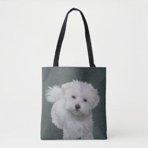 Bolso De Tela Tote retrato de mascota de perro blanco pequeño