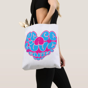 Bolso De Tela Tote retro del corazón rosado de Peace Love Faith 