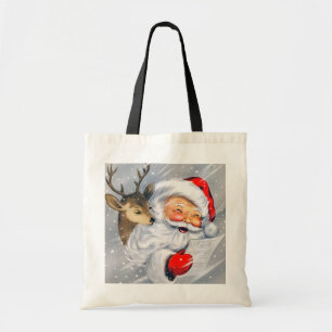 Bolso De Tela Tote retro del reno de Santa del navidad del