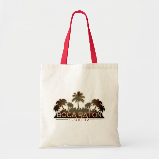 Bolso De Tela Tote reutilizable de la palmera de Boca Raton Flor (Frente)