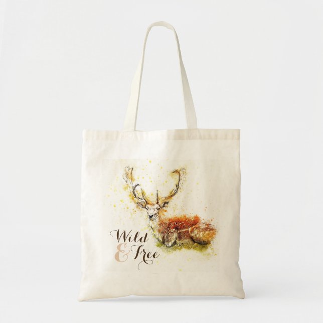 Bolso De Tela Tote reutilizable salvaje y libre de los ciervos (Frente)