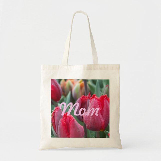 Bolso De Tela Tote rojo del tulipán de la mamá (Frente)