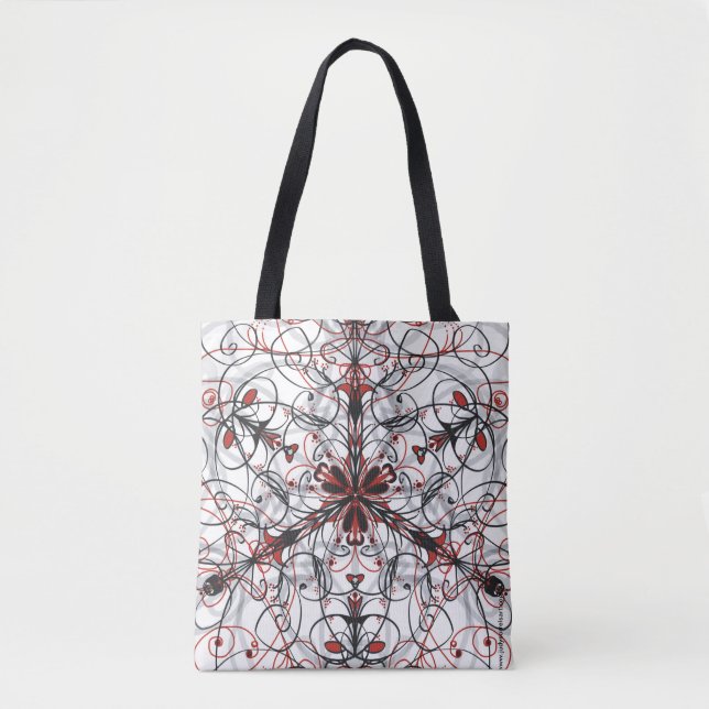 Bolso De Tela Tote rojo, negro, blanco y gris Kaleidoscopio (Anverso)
