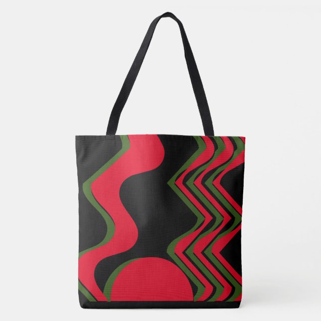 BOLSO DE TELA TOTE ROJO NEGRO Y VERDE (Anverso)