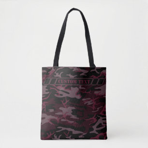 Bolso De Tela Tote rojo oscuro de Camo con el texto de encargo
