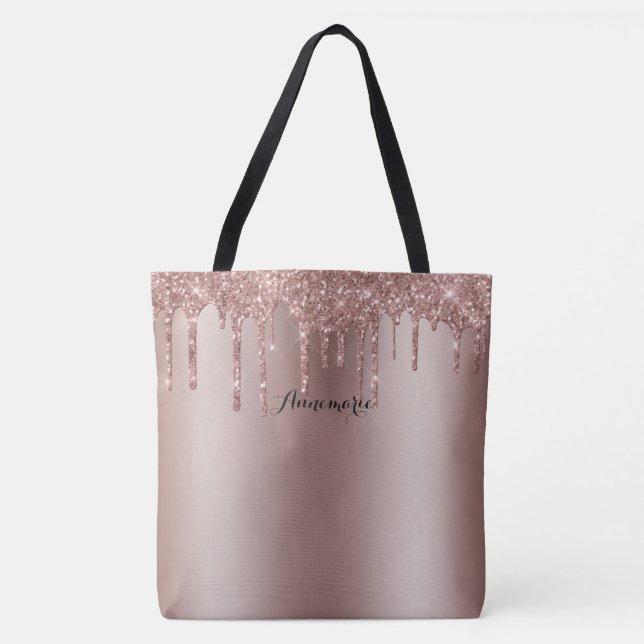 Bolso De Tela Tote Rosa Purpurina de goteo de oro (Anverso)