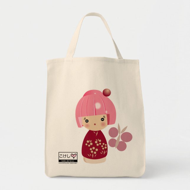 Bolso De Tela Tote rosado del ultramarinos del trío de Kokeshi (Frente)