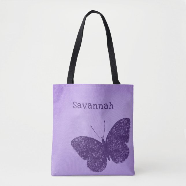 Bolso De Tela Tote ruso de mariposa púrpura Boho (Anverso)