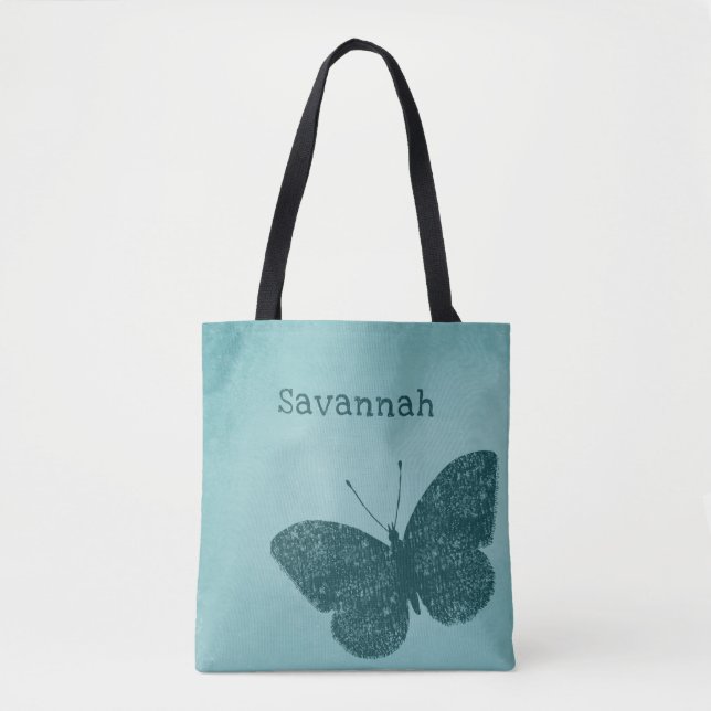 Bolso De Tela Tote ruso de mariposa verde Verde azulado (Anverso)