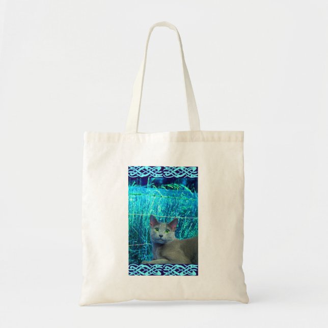 Bolso De Tela Tote ruso del presupuesto del gato azul (Frente)