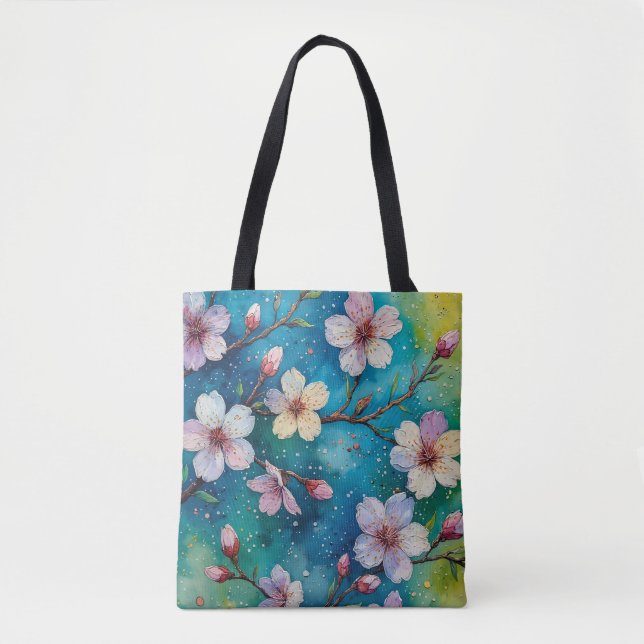 Bolso De Tela Tote Sakura de arte floral japonés (Anverso)