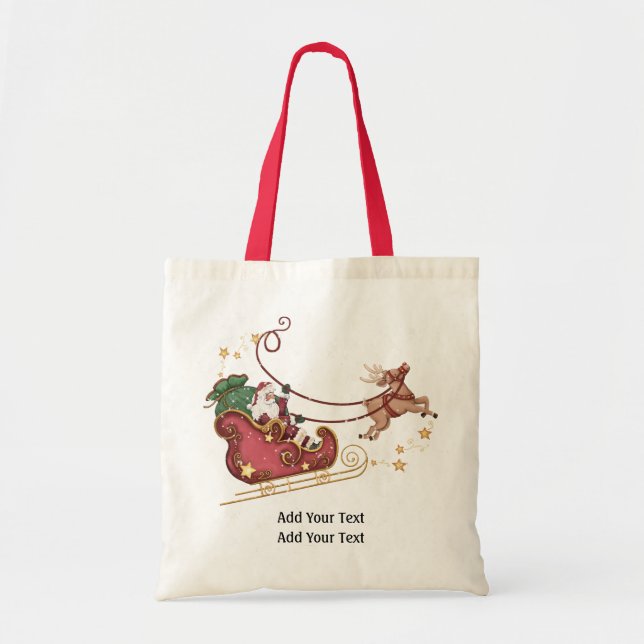 Bolso De Tela Tote Santa y de renos - SRF (Frente)