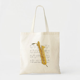 Bolso De Tela Tote - saxofón bajo y partitura