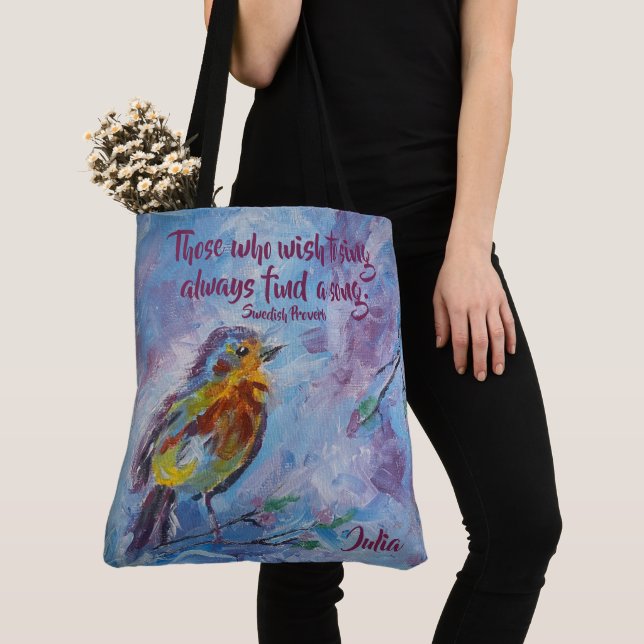 Bolso De Tela tote "Songbird of Hope" (grande) (Detalle)