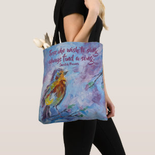 Bolso De Tela tote "Songbird of Hope" (medio)