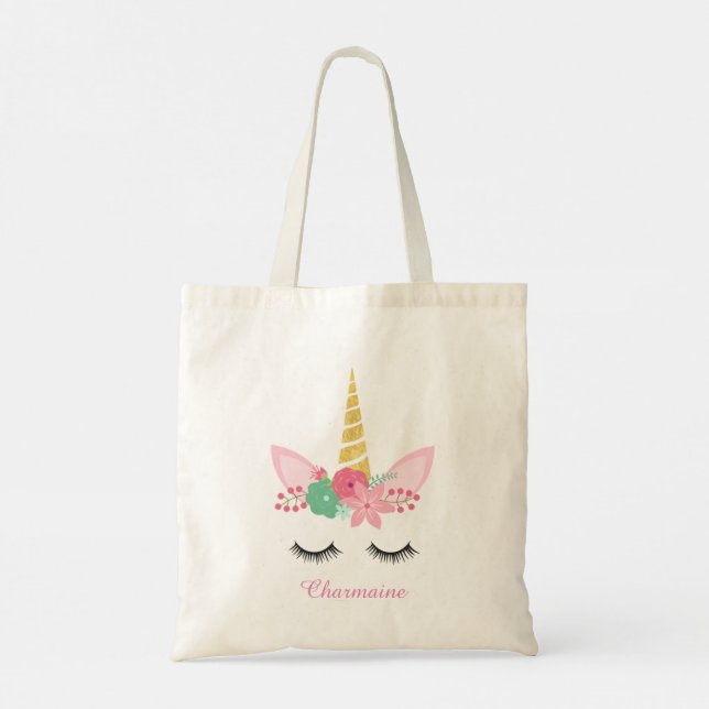 Bolso De Tela Tote sonriente de Unicornio (Reverso)