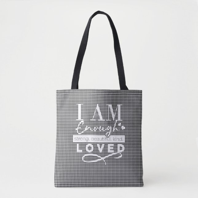 Bolso De Tela tote "SOY AMADO" en blanco y negro (Anverso)