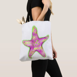 Bolso De Tela Tote Starfish Verde Rosa y Neón