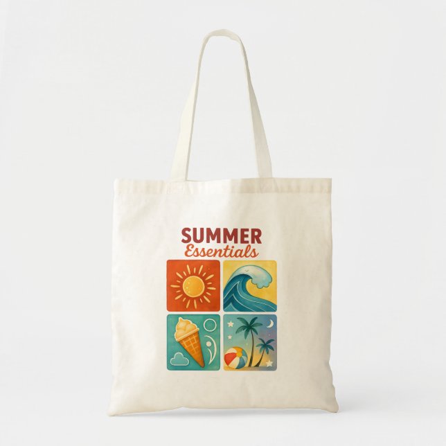 Bolso De Tela Tote Summer Essentials — Vibes de playa retro (Frente)