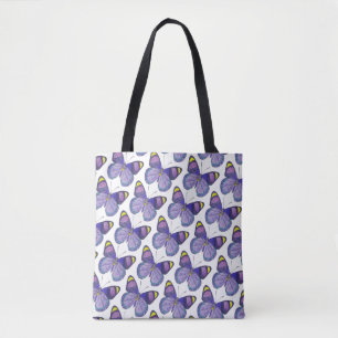 Bolso De Tela Tote Todo - Mariposa Morada (patrón blanco)