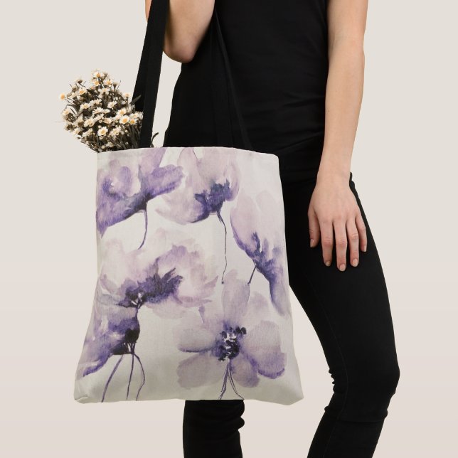 Bolso De Tela Tote todo-sobre-impreso con flores violetas (Detalle)