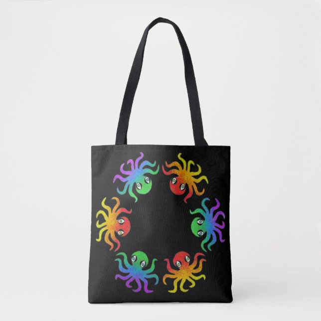 Bolso De Tela Tote todo sobre - Octopus degradado (negro) (Anverso)