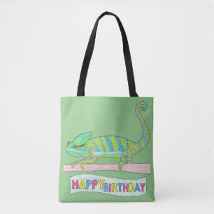 Bolso De Tela Tote Todo Terreno - Camaleón de Cumpleaños (verde 