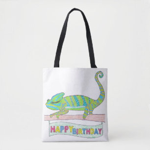Bolso De Tela Tote Todo Terreno - Cumpleaños Camaleón (blanco)
