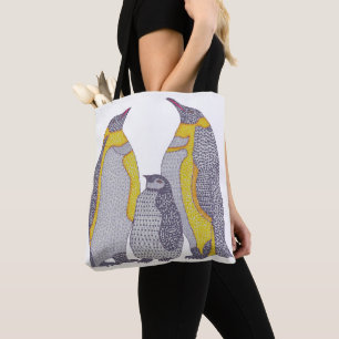 Bolso De Tela Tote Todo Terreno - Familia de Pingüinos (blanco)