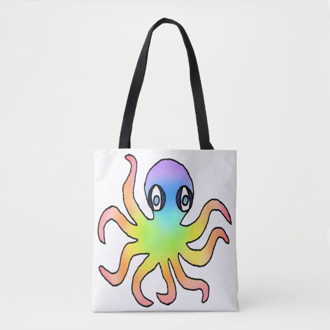 Bolso De Tela Tote Todo Terreno - Pulpo Arcoíris (blanco) (Anverso)