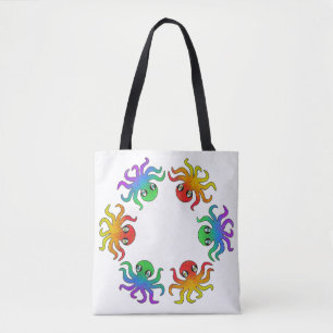 Bolso De Tela Tote Todo Terreno - Pulpo Gradiente (blanco)