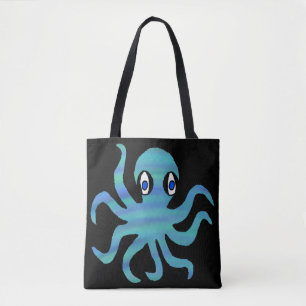 Bolso De Tela Tote Todo Terreno - Pulpo Verde Azul (negro)