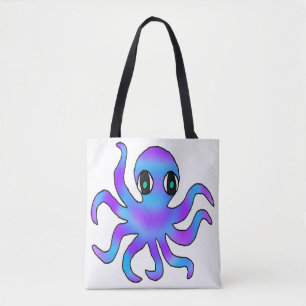 Bolso De Tela Tote Total - Pulpo Azul Violeta (blanco)