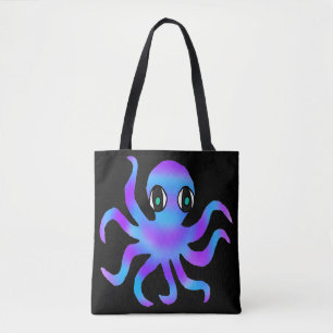 Bolso De Tela Tote Total - Pulpo Azul Violeta (negro)