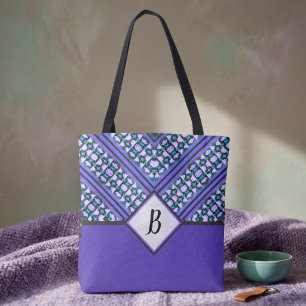 Bolso De Tela Tote Tribal Abstracto en Verde Aguamarina, Púrpura