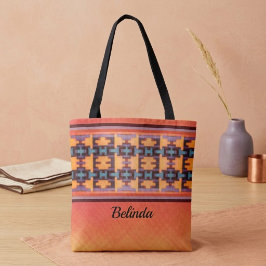 Bolso De Tela Tote Tribal Abstracto Naranja, Púrpura, Amarillo y