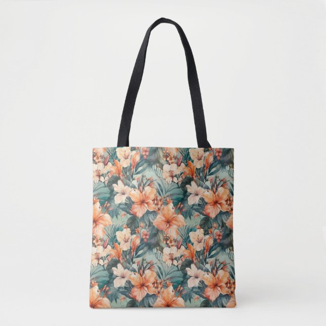 Bolso De Tela Tote Tropical Hibiscus Grande (Anverso)