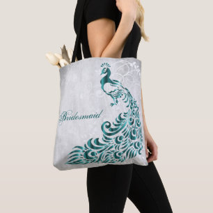 Bolso De Tela Tote verde azulado de criada de honor de hoja de p