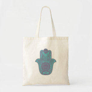 Bolso De Tela Tote verde azulado Hamsa