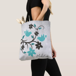 Bolso De Tela Tote verde azulado Lovebirds