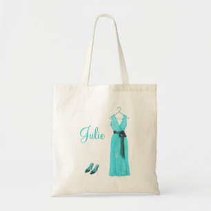 Bolso De Tela Tote verde azulado personalizado de la dama de
