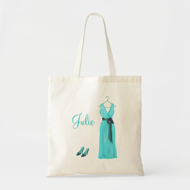 Bolso De Tela Tote verde azulado personalizado de la dama de (Frente)