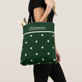 Bolso De Tela Tote verde con puntos de crema: perfecto para las
