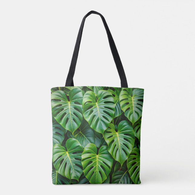 Bolso De Tela Tote verde de Monstera (Reverso)
