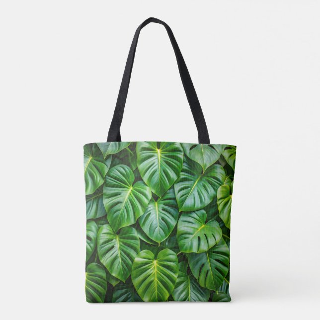 Bolso De Tela Tote verde de Monstera (Reverso)