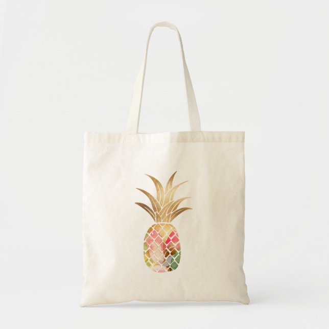 Bolso De Tela Tote Watercolor Gold de piña (Frente)