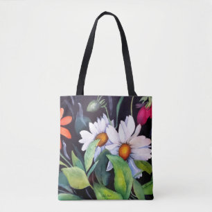 Bolso De Tela Tote White Daisies