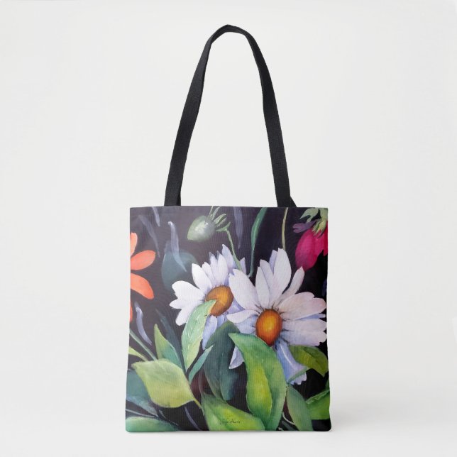 Bolso De Tela Tote White Daisies (Anverso)